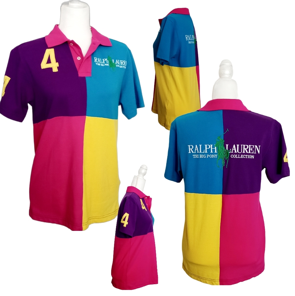 RALPH LAUREN Color Block Polo Top Shirt ~Sz L